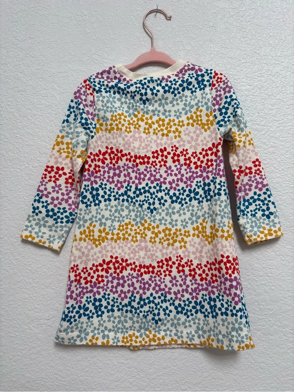 Hanna Andersson Toddler Tunic Dress Long Sleeve “Floral Rainbow on Ecru” 3T